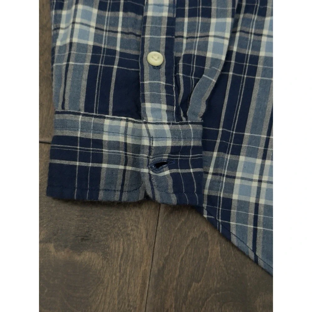 Ralph Lauren Boy Size L (16/18) Blue Flannel Plaid Button Down Long Sleeve Shirt